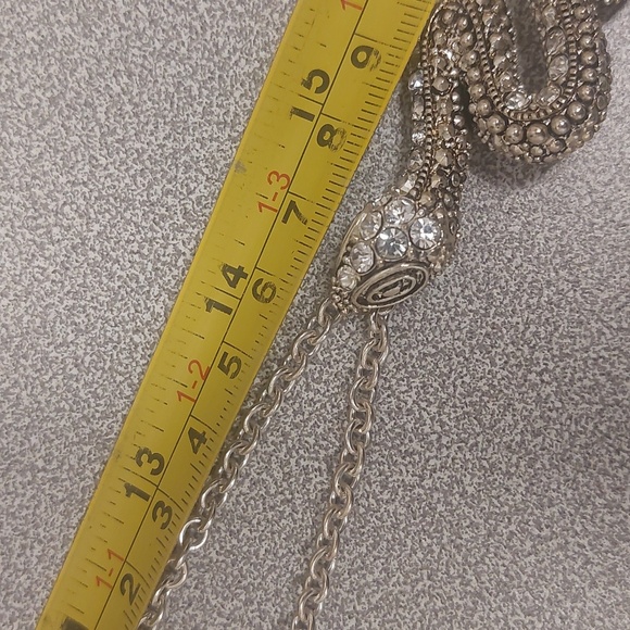 Silvertone Clear Rhinestone Snake Pendant Long Necklace - Picture 13 of 17